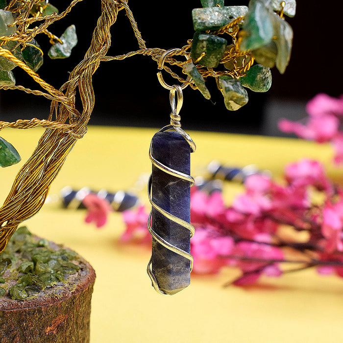 Natural Sodalite Wire Wrapped Crystal Stone Pendant