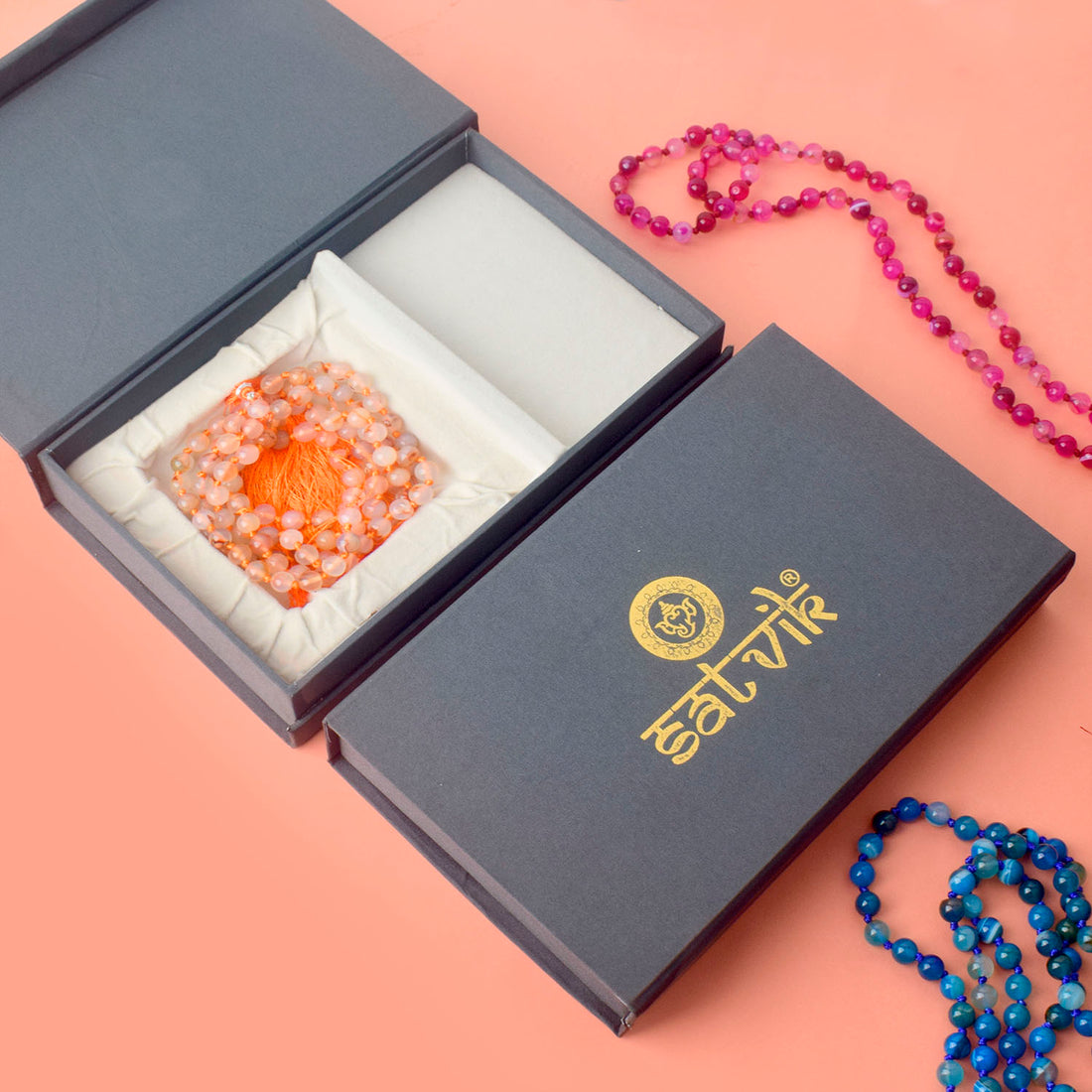 Premium Hakik Jap Mala aventurine Crystal Peach