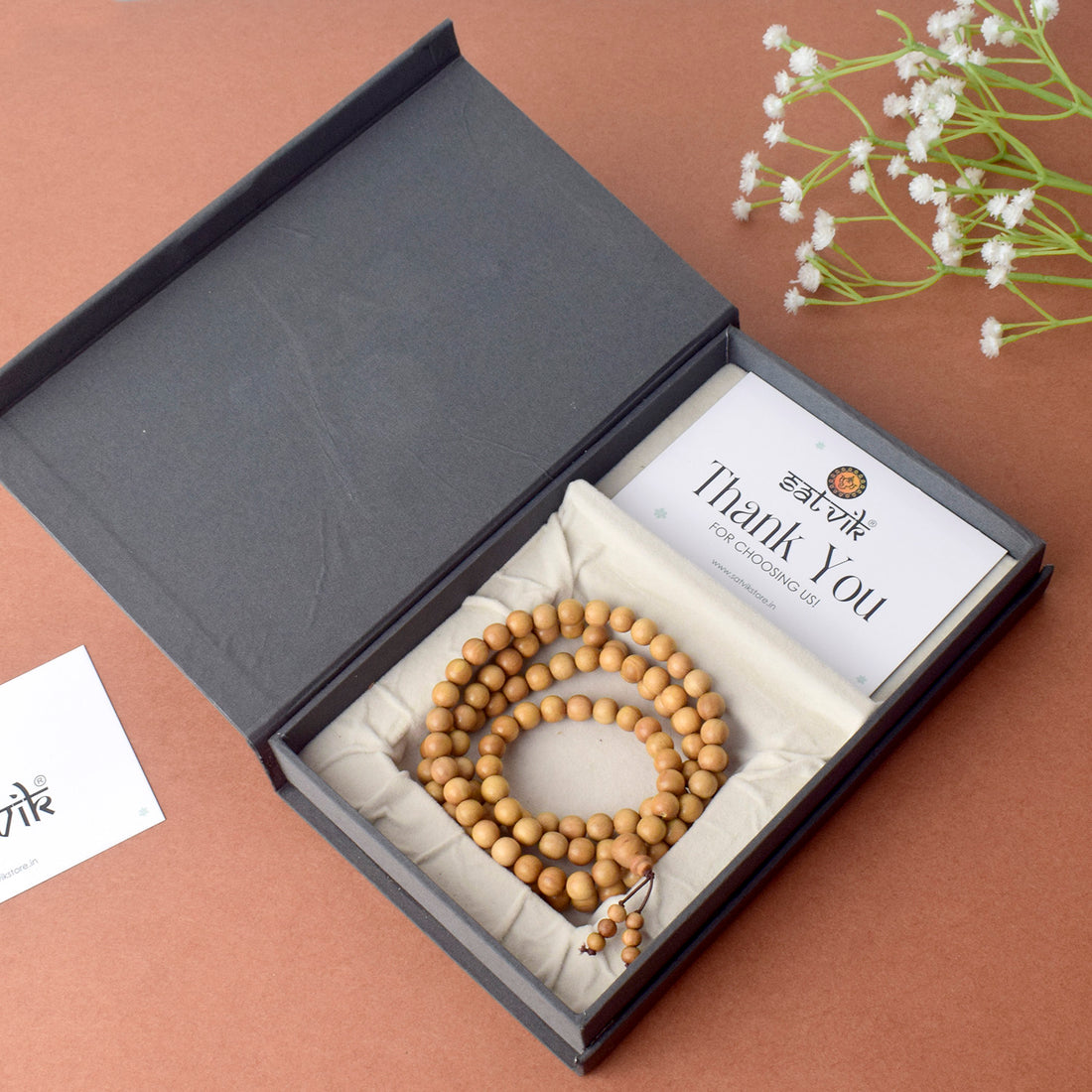 Certified 12mm 100% Original Authentic Mysore White Sandalwood (Chandan) Jap Mala