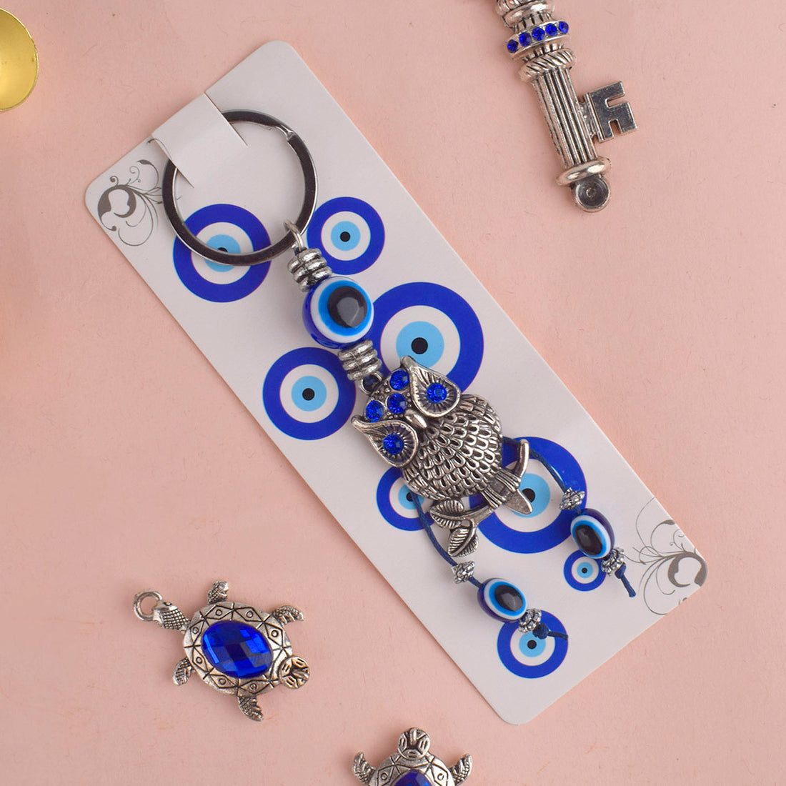 Elegant Owl Blue Evil Eye Keychain