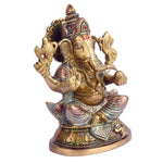 7.5 Inch Sitting Lord Ganesha Pure Brass Idol