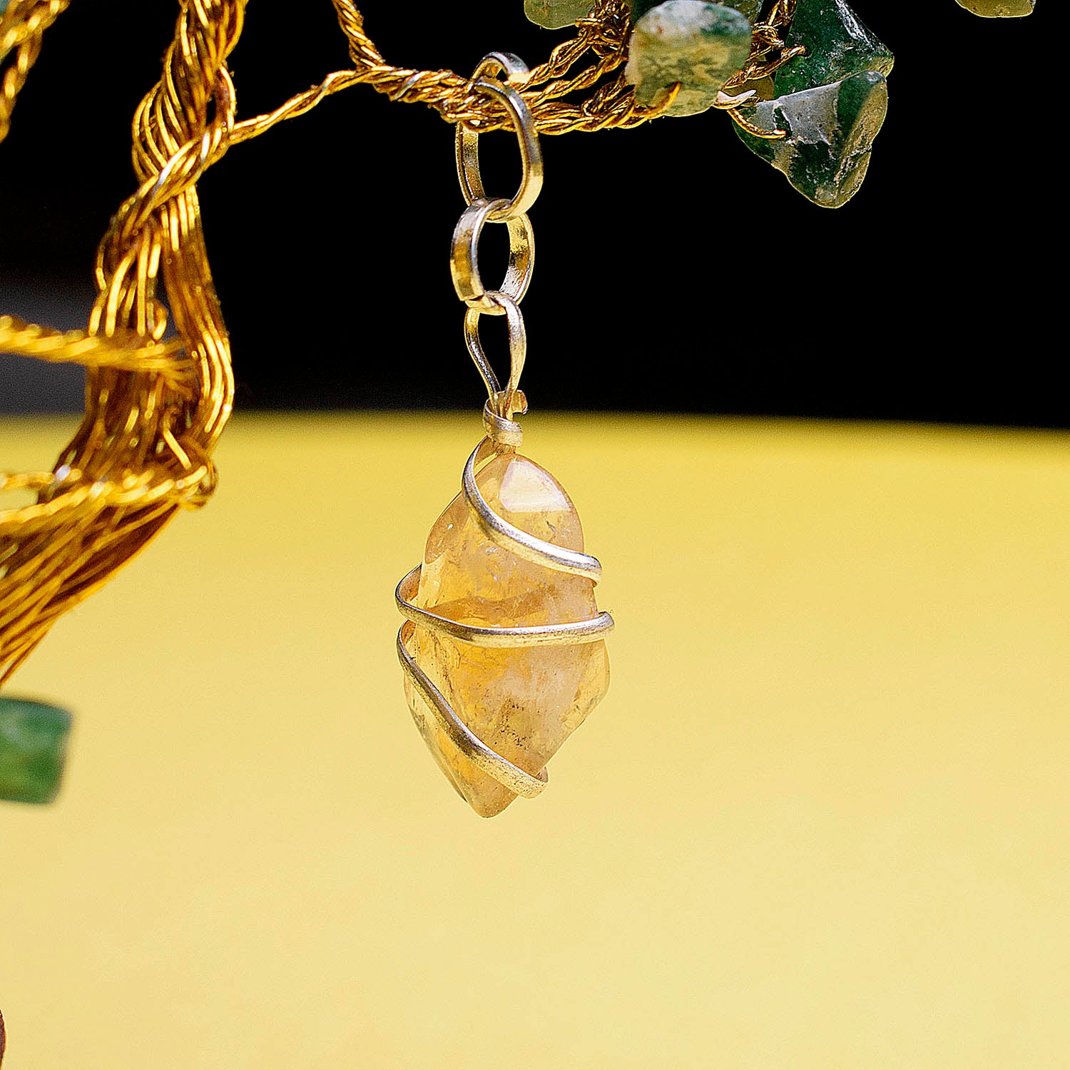 Natural Citrine Wire Wrapped Crystal Stone Pendant