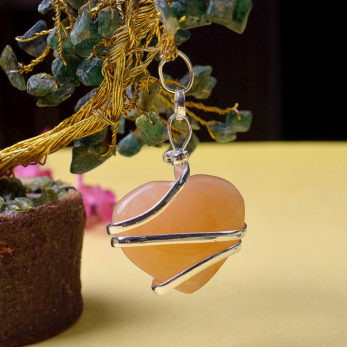 Carnelian Pendant Heart Wire Wrapped Crystal Stone Pendant