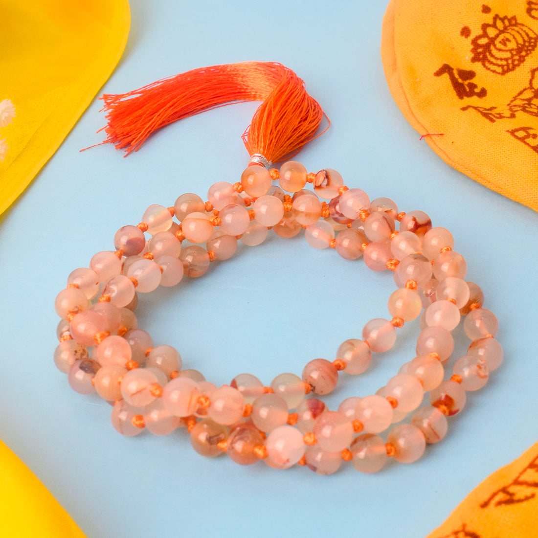 Premium Hakik Jap Mala aventurine Crystal Peach