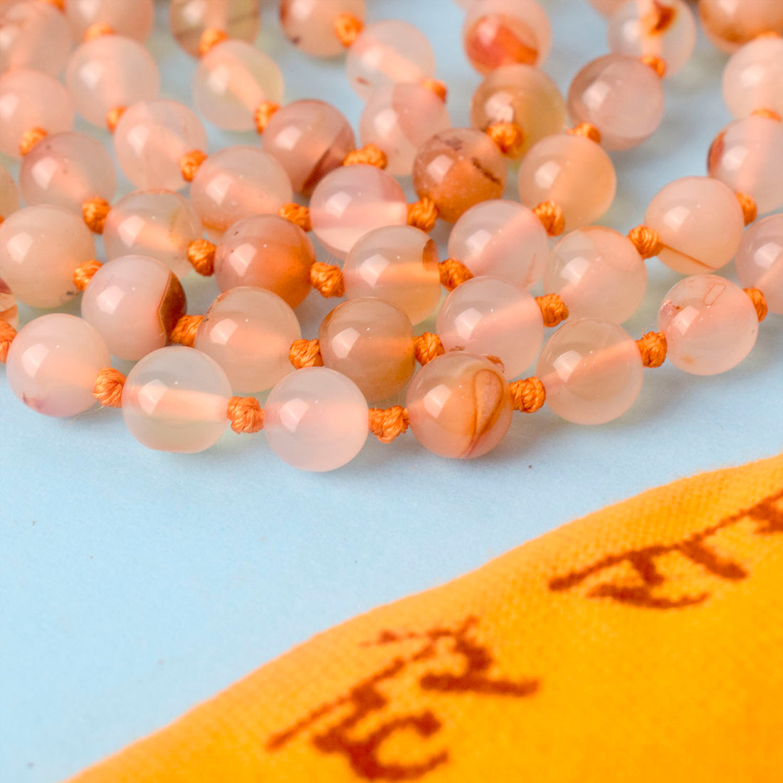 Premium Hakik Jap Mala aventurine Crystal Peach