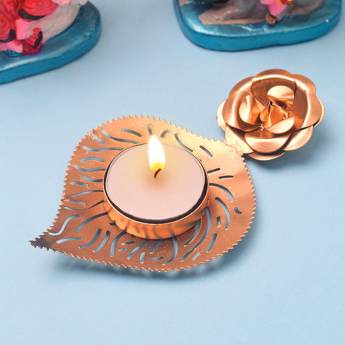 Decorative Rose Leaf Metal Tea Light Holder