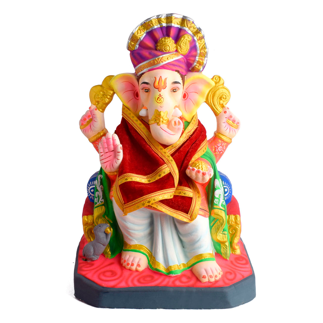 Red Velvet Ganpati Idol Patka with Traditional Gold Border