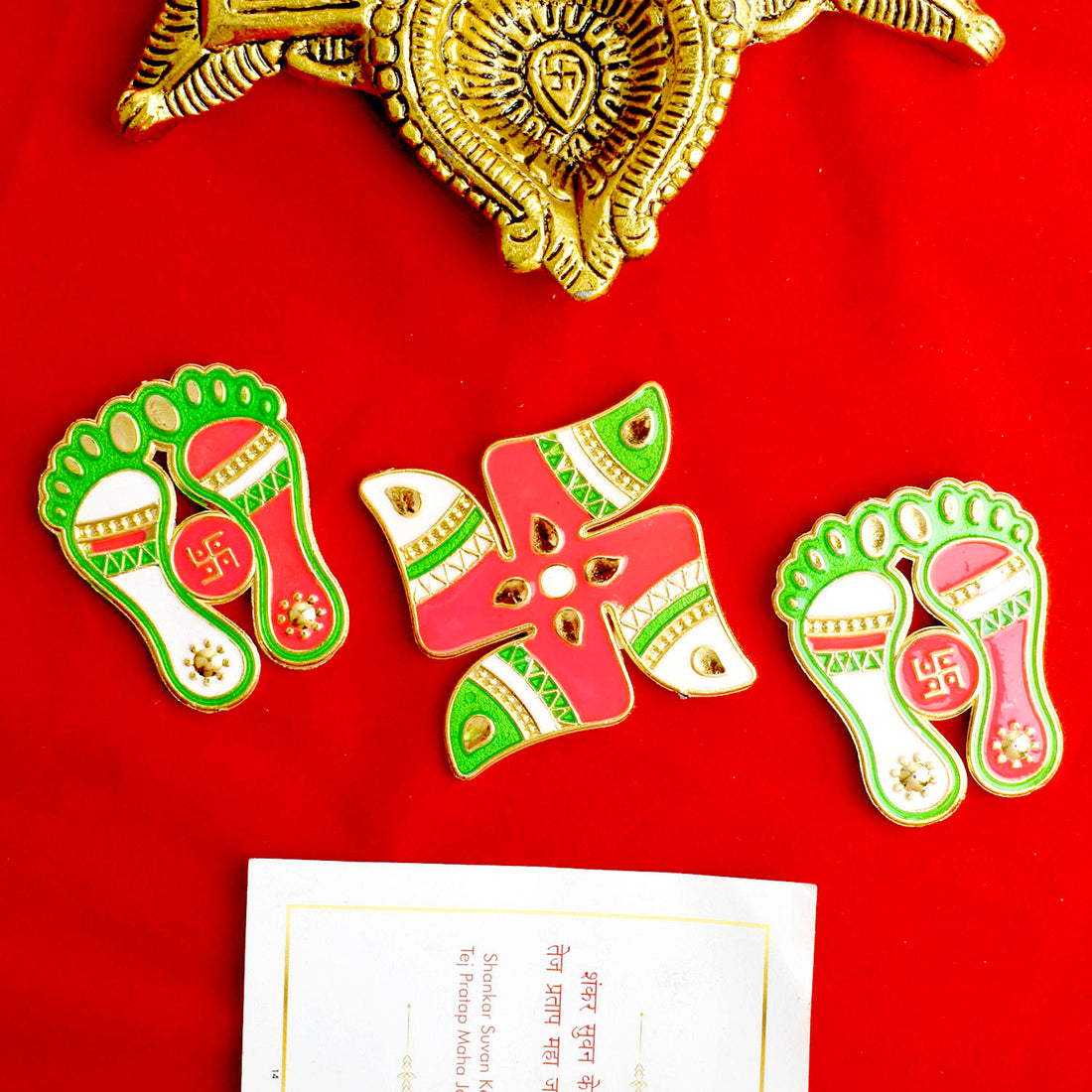 Glow Swastik and Charan Paduka Stickers Set of 3