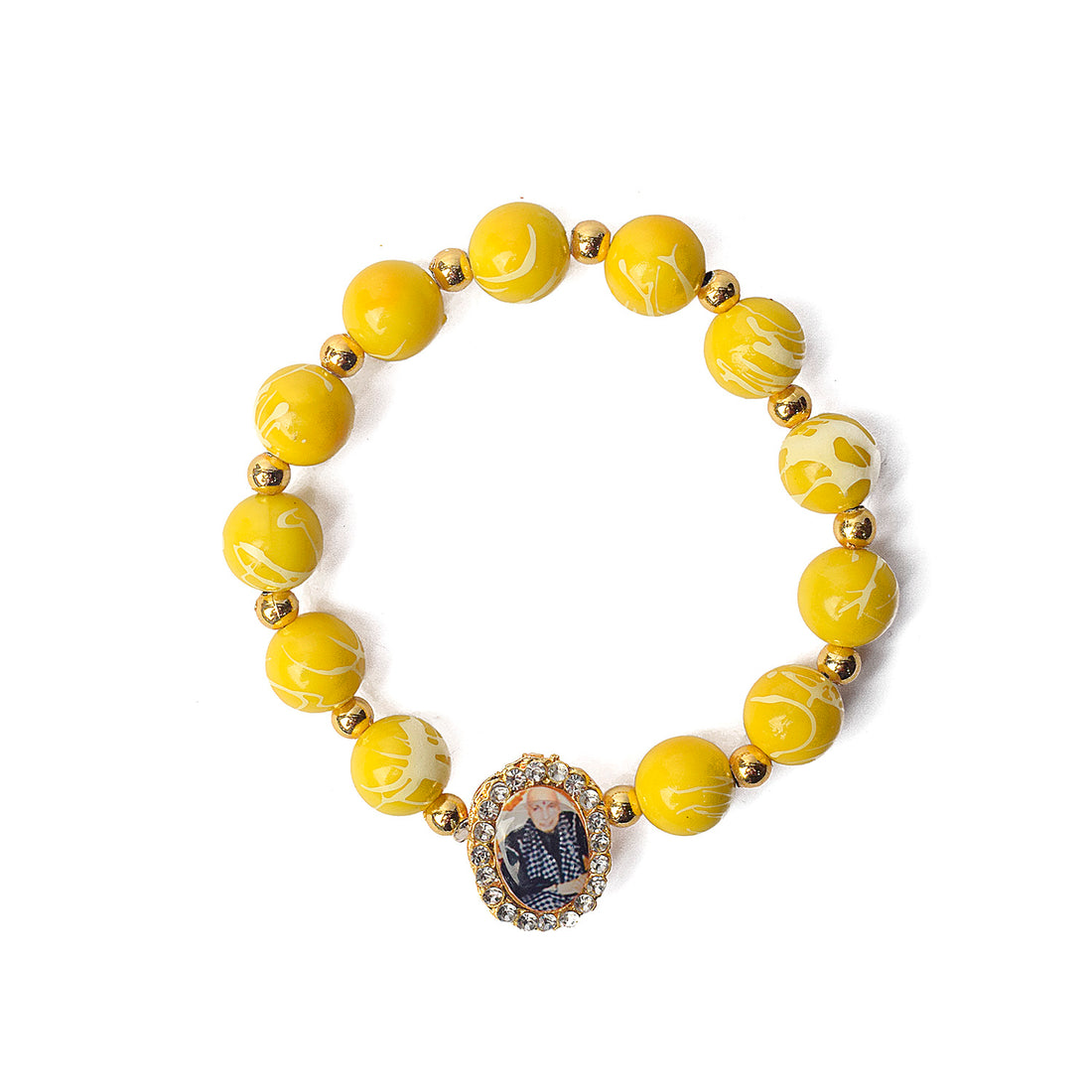 Yellow Round Pearl Bracelet with Jai Guruji Swaroop Handmade Bracelets for Men and Women