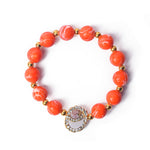 Orange Round Pearl Bracelet with Jai Guruji Swaroop Handmade Bracelets for Men and Women