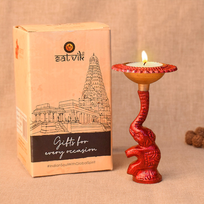 Multicolor Elephant Diya Metal Table Dia Laxmi Candle Tea Light Holder (Pack of 2)