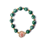 Dark Green Round Pearl Bracelet with Jai Guruji Swaroop Handmade Bracelets for Men and Women