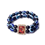 Black and Blue Evil Eye Round Pearl Bracelet with Jai Guruji Swaroop