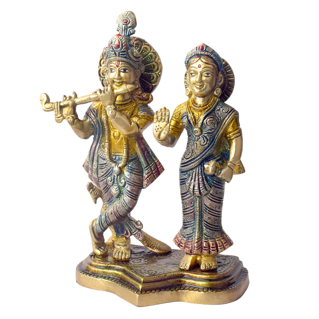 The 8 Inch Radha Krishna Idol – A Symbol of True Devotion and Love is a magnificent representation of the eternal bond between Radha and Krishna, capturing the purity and depth of their divine love. This beautifully crafted idol depicts Krishna playing his flute, while Radha stands beside him, radiating grace, love, and devotion.