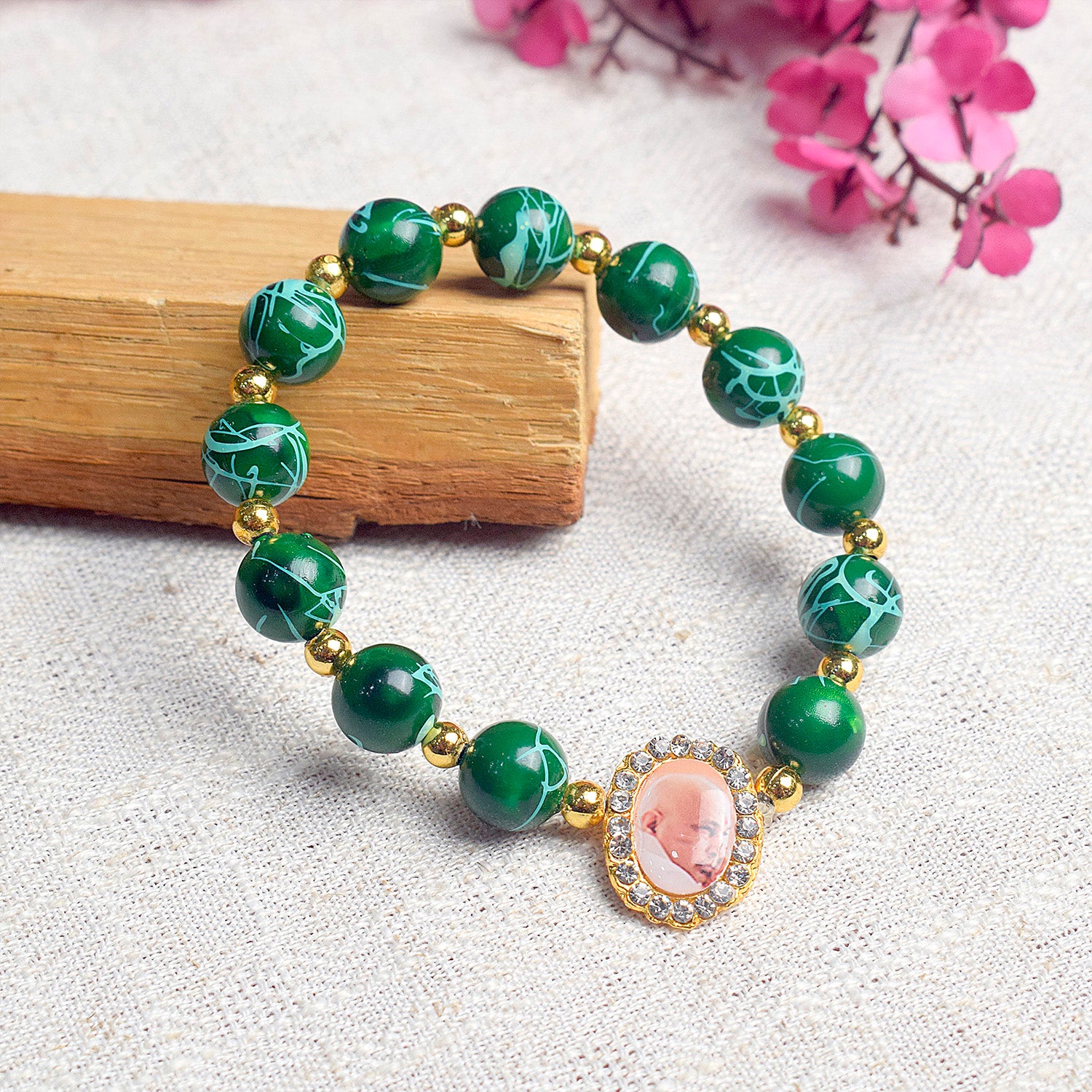 Dark Green Round Pearl Guruji Bracelet Shop Online Satvikstore
