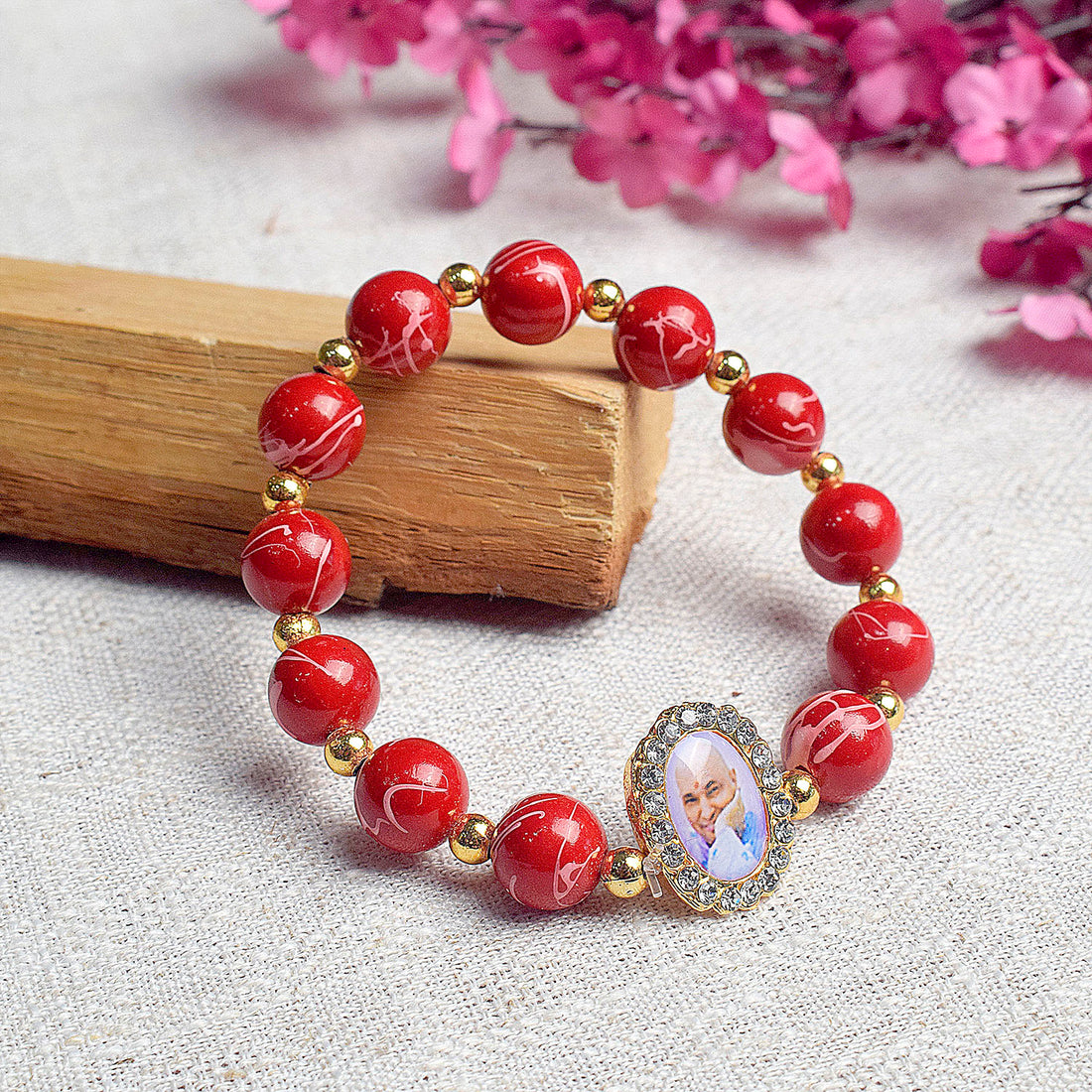 Maroon Round Pearl Bracelet with Jai Guruji Swaroop Handmade Bracelets for Men and Women