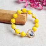 Yellow Round Pearl Bracelet with Jai Guruji Swaroop Handmade Bracelets for Men and Women