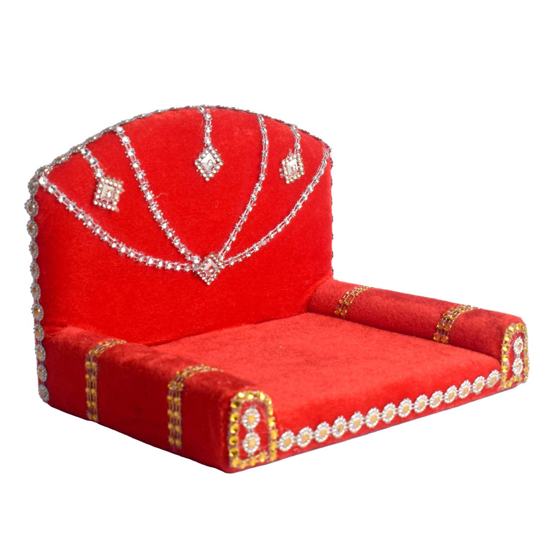 Royal Throne – Red Velvet Laddu Gopal Singhasan with Silver Detailing