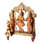 Large Brass Idol of 10.2 Inch Elegant Brass Ram Darbar Murti. Bring divine grace and positivity into your home with this beautifully crafted Brass Small Ram Darbar Idol, featuring Lord Rama, Sita, Lakshman, and Hanuman. Symbolizing love, devotion, and protection, this intricately detailed idol is perfect for enhancing your home temple, Pooja room, or spiritual décor. 