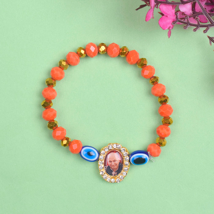 Orange Evil Eye Beads Bracelet with Jai Guruji Swaroop Handmade Bracelets for Men and Women