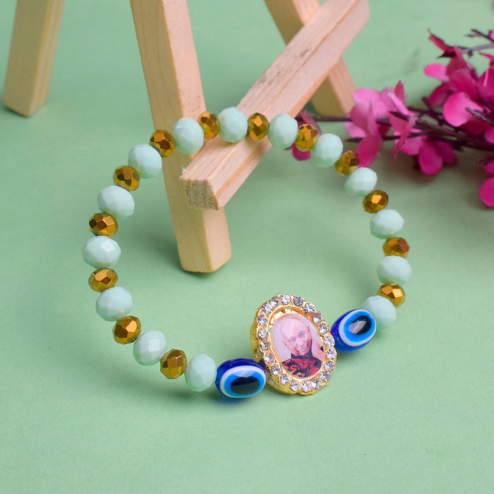 Sky Blue Evil Eye Beads Bracelet with Jai Guruji Swaroop Handmade Bracelets for Men and Women