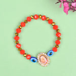 Red Beads with Evil Eye Bracelet with Jai Guruji Swaroop Handmade Bracelets for Men and Women