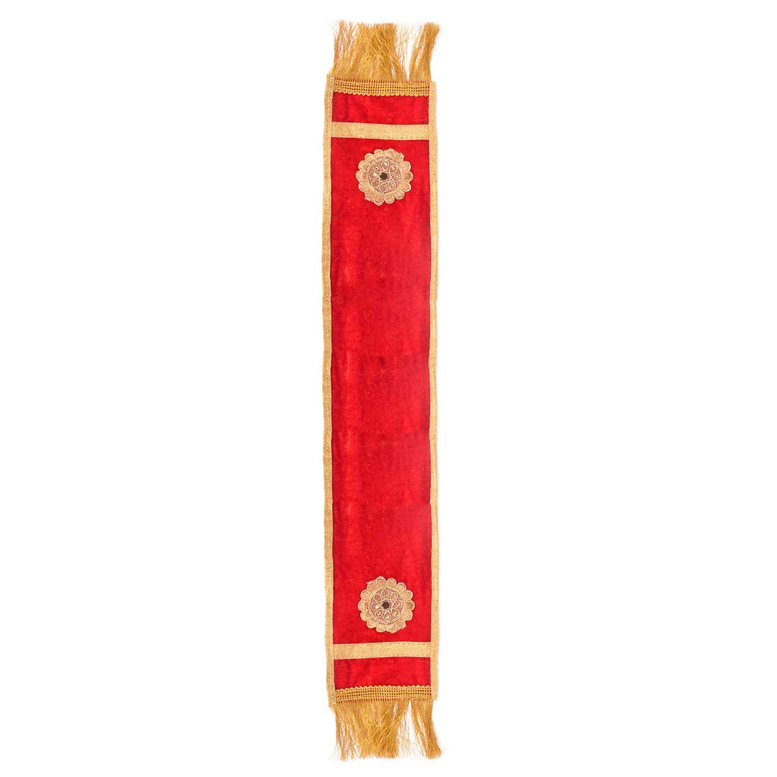 Designer Red Velvet Ganpati Idol Patka with Gold Tassels
