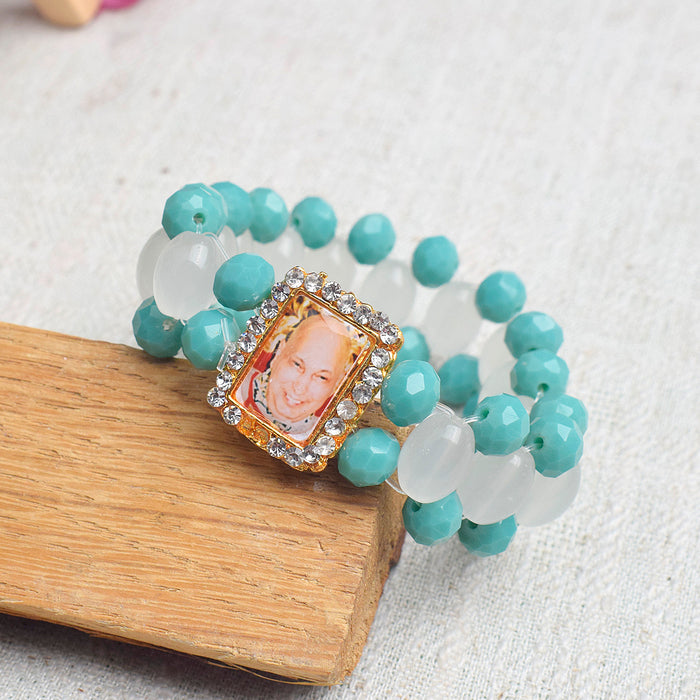 Guru Ji Maharaj Swaroop Sky Blue Beads Artisan Bracelets for Men and Women