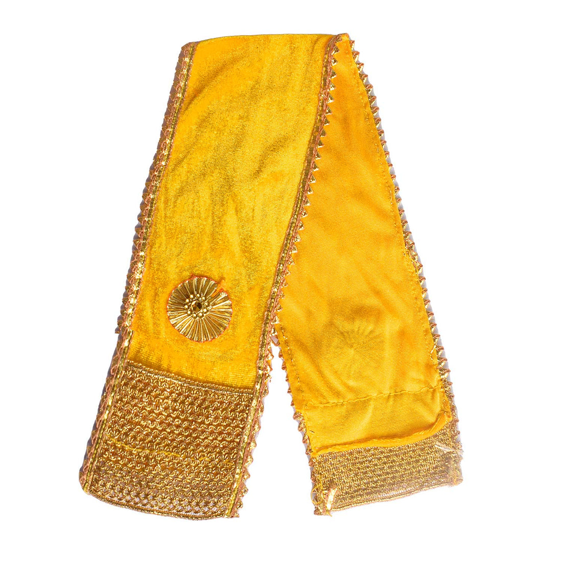 Designer Yellow Velvet Ganpati Idol Patka with Zig-Zag Border