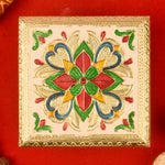 Elegantly Crafted Wooden Chowki with Enchanting Meenakari and Floral Embellishments