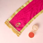 Pink Velvet Ganpati Idol Patka with Gold Border