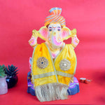 Yellow Velvet Ganpati Idol Patka with Floral Medallion - 32 Inch
