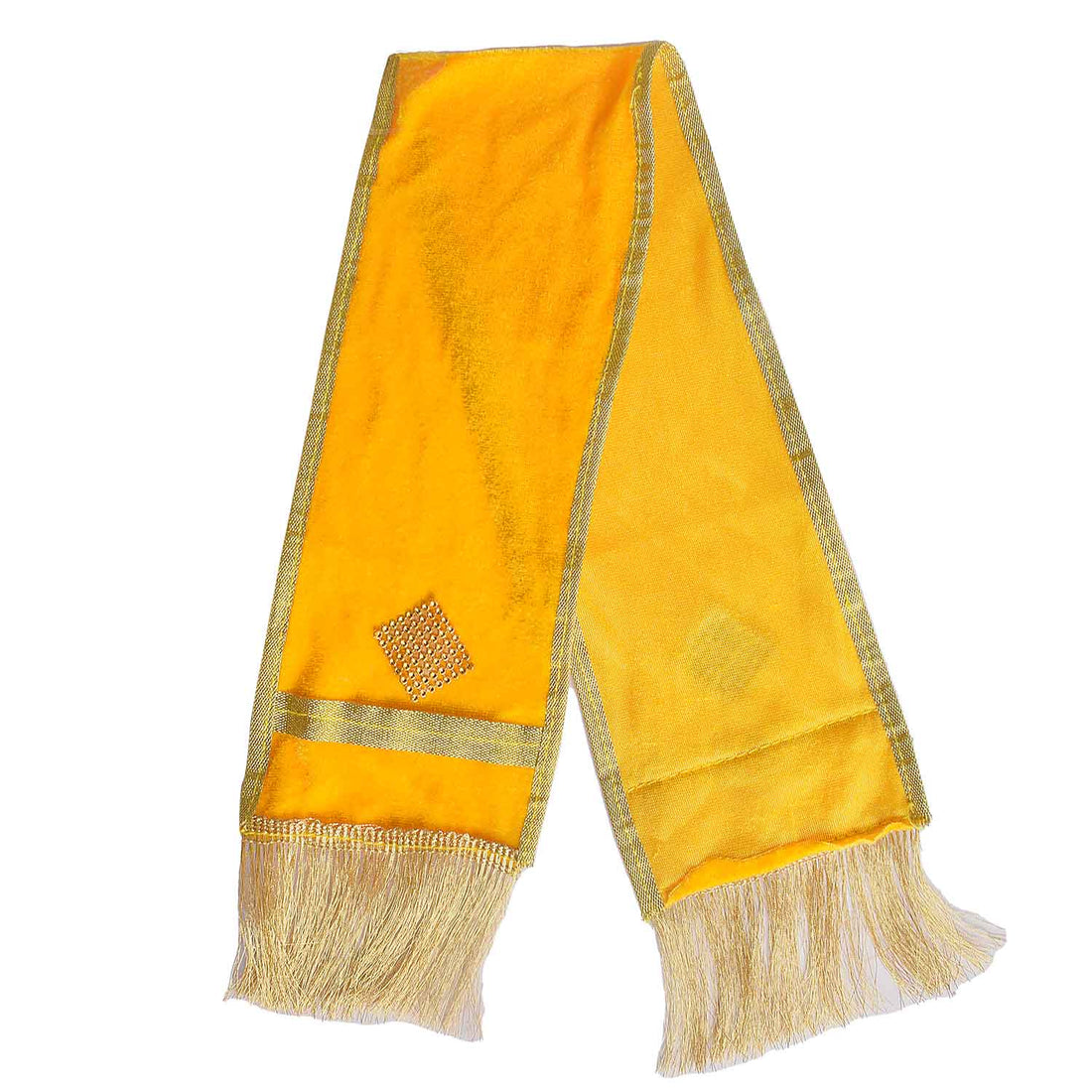 Yellow Velvet Ganpati Idol Patka with Gold Lace - 30 Inch