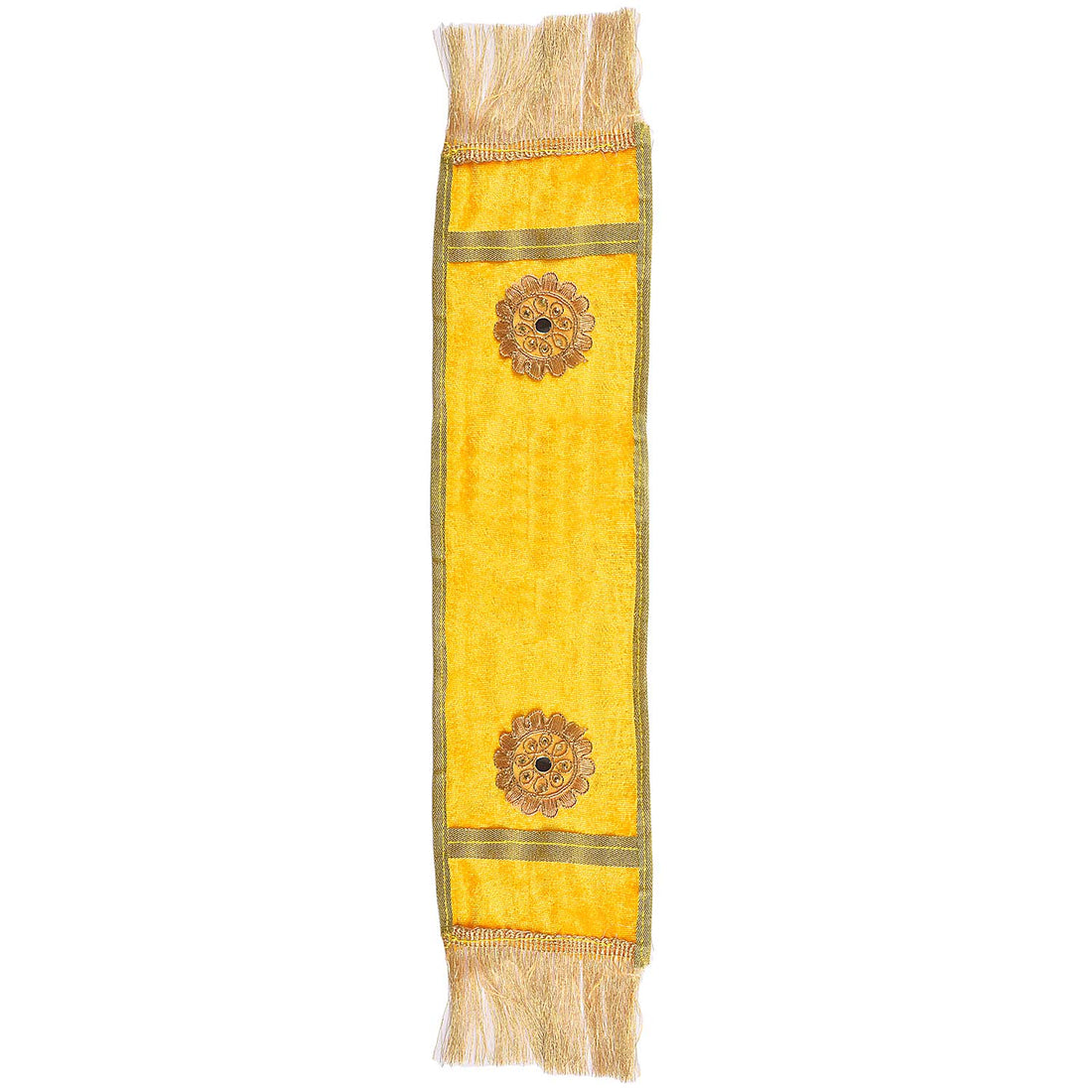 Yellow Velvet Ganpati Idol Patka with Floral Medallion - 32 Inch