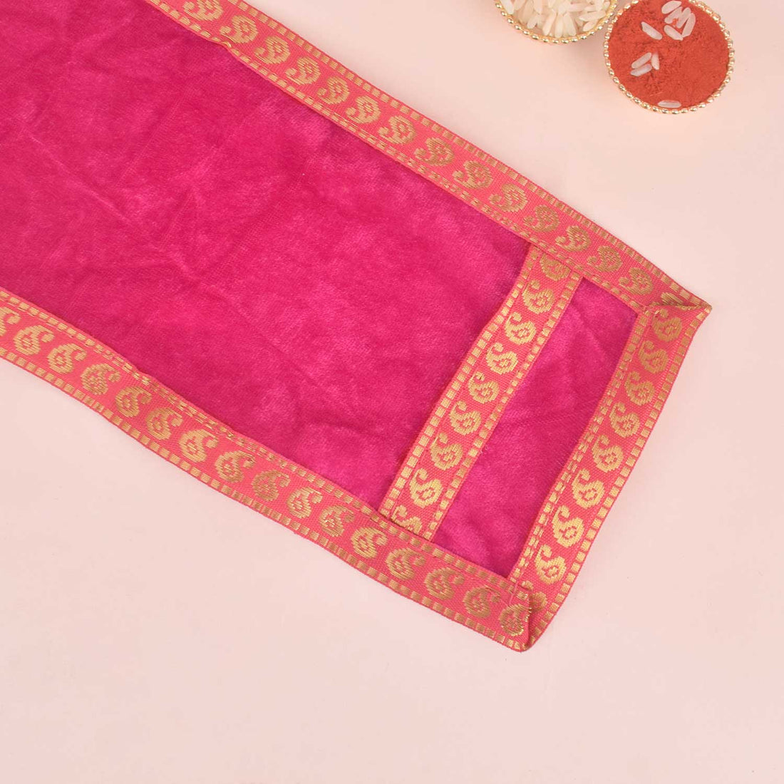 Pink Velvet Ganpati Idol Patka with Intricate Border - 32 Inch