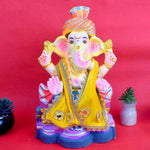 Yellow Velvet Ganpati Idol Patka with Zigzag Lace
