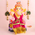 Designer Pink Velvet Ganpati Idol Patka with Gold Tassels