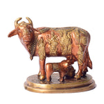 4.9 Inch Divine Brass Kamdhenu Cow with Calf Idol for Spiritual Home Decor