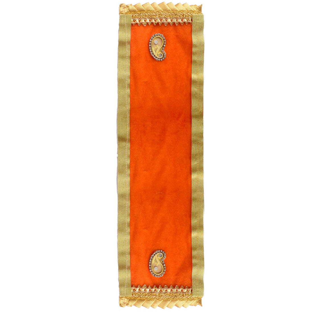 Orange Velvet Ganpati Idol Patka with Gold Border - 22 Inch