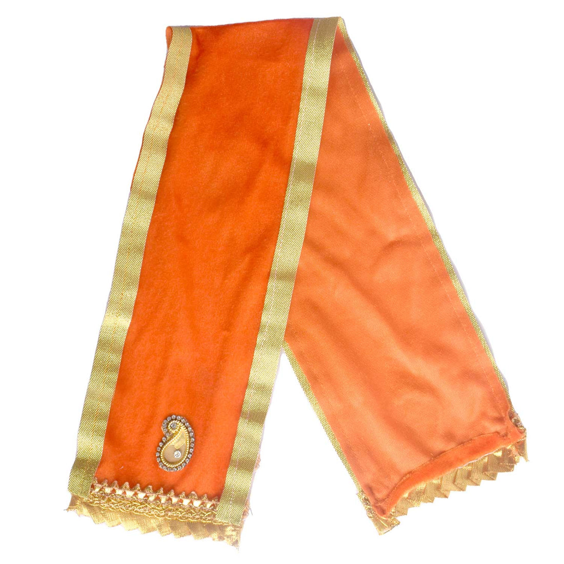 Orange Velvet Ganpati Idol Patka with Gold Border - 22 Inch