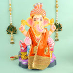 Premium Designer Orange Velvet Ganpati Idol Patka