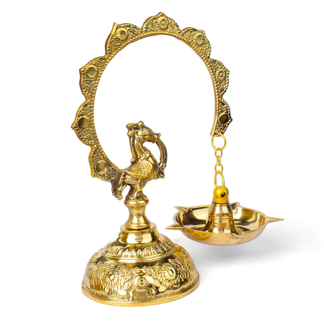7.5-8 Inch Hanging Morkiran Peacock Brass Diya - Kerala Deepam