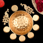 Decorative Metal Peacock Flower Urli with Tea Light