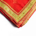 Sacred Mata Ki Chunri in red and gold, measuring 214 cm (84 inches) in length and 110 cm (43 inches) in height. This divine dupatta showcases an elegant design with golden floral circular motifs and small diamond-shaped patterns, representing spirituality and devotion. The shimmering fabric is enhanced with a rich golden border, making it perfect for pooja rituals, temple offerings, and festive celebrations.

Shop Matarani Ki Chunri, Mata Ki Chunni Online, and Big Size Chunni Online at Satvik Store. Get hig