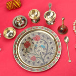 Ravishing 7 Pc Brass Puja Thali Set with Premium Velvet Box (8 Inch)