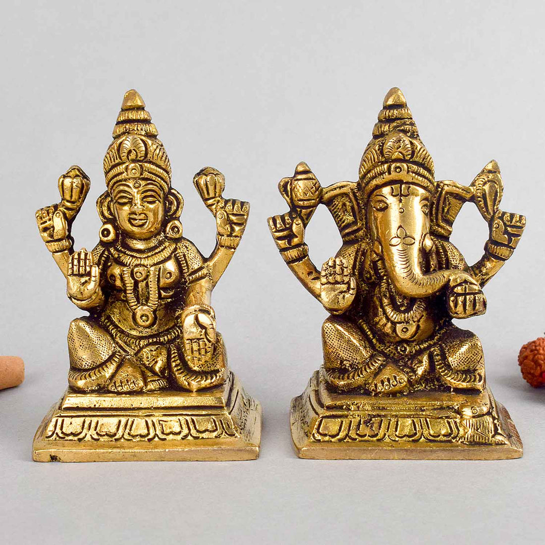 3.4 Inch Sacred Brass Laxmi Ganesh Idol