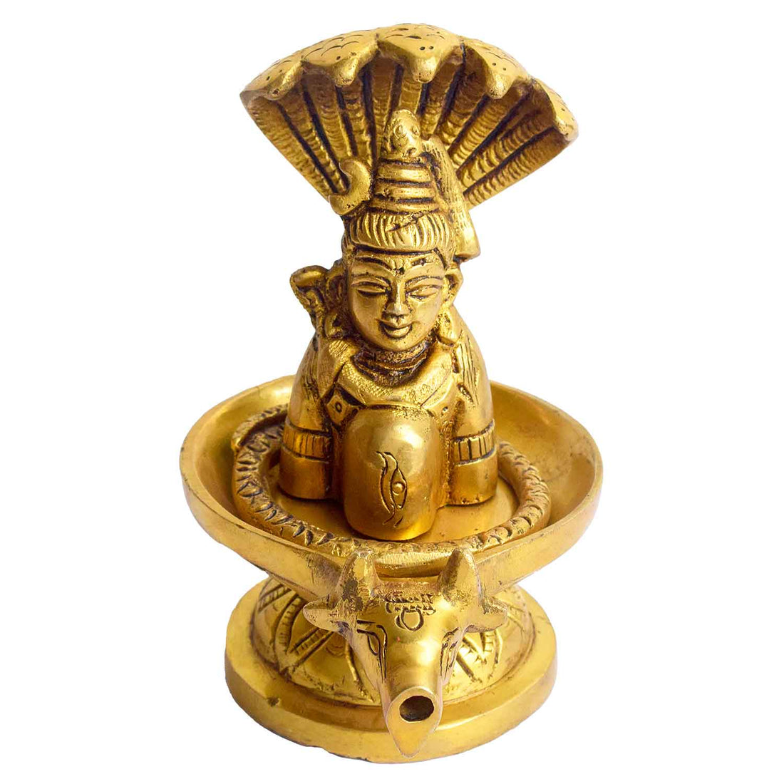 4.7 Inch Brass Shivalingam and Sheshnag Figurine