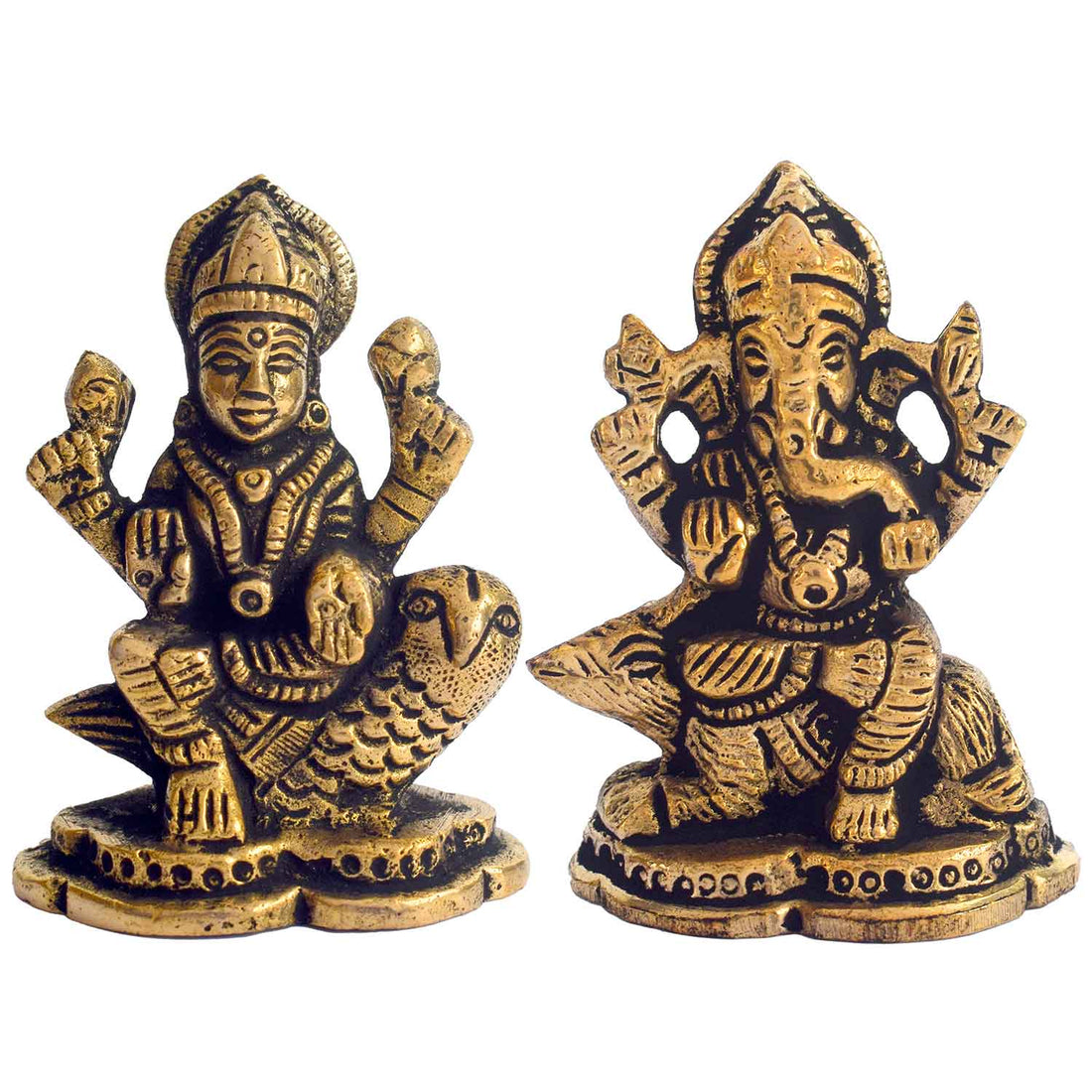 2.6 Inch Majestic Brass Lakshmi Ganesha Car dashboard Idol