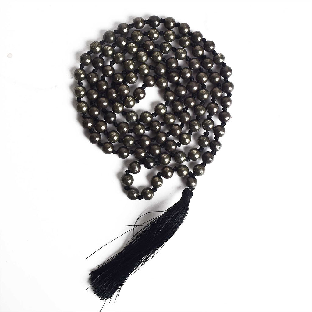 A stunning Pyrite Hakik Mala (108 beads) for wealth, protection, and success, ideal for meditation, chanting, and spiritual practices. India’s Premium Hakik Jap Mala Store - www.satvikstore.in
