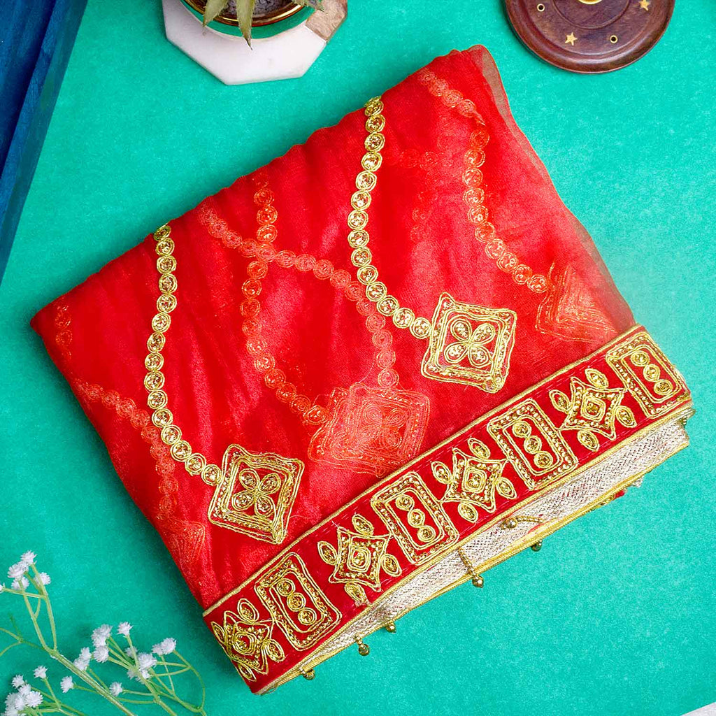 Add a divine touch to your spiritual rituals with this beautiful Mata Ki Chunri, featuring intricate golden embroidery. Measuring 214 cm (84 inches) in length and 102 cm (40 inches) in height, this Chunri is perfect for Navratri, Durga Puja, temple decor, and religious ceremonies. The premium fabric and elegant golden patterns enhance the grace of your puja setup.

🛍️ Explore authentic Mata Ki Chunris, Devi Chunaris, and spiritual accessories at Satvik Store for all your devotional needs. 🌸🙏